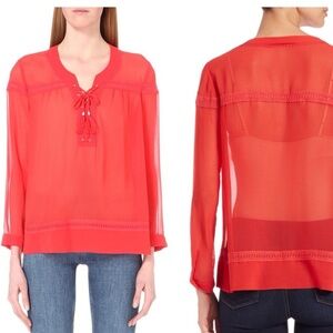 Kooples Small Red Chiffon Sheer Blouse B2